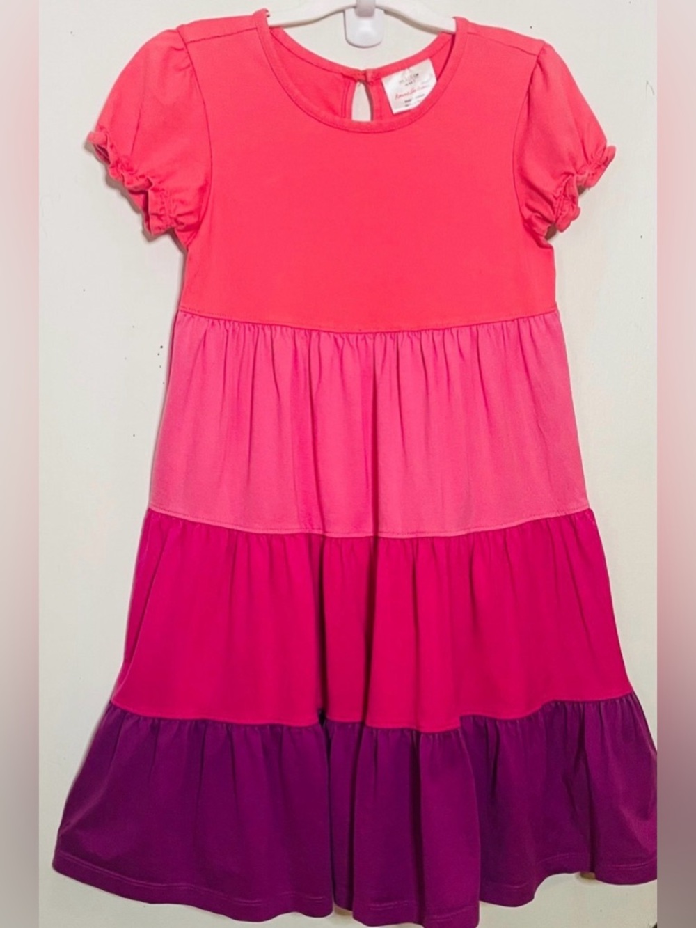 Hanna Andersson Girls' Sz 6X/7 Colorblock Tiered Dress